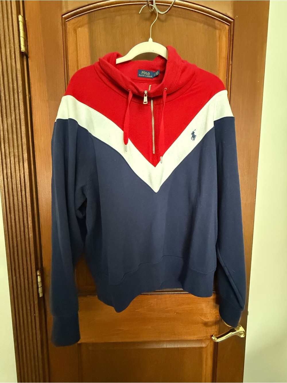 Polo by Ralph Lauren Red White and Navy Chevron Pullover Hoodie